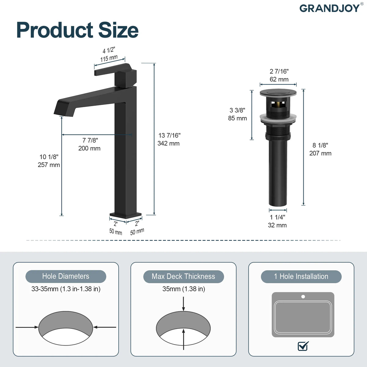 Single-Handle Vessel Bathroom Sink Faucet With Pop-Up Drain