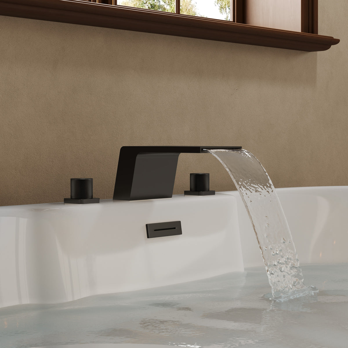 Deck-Mounted Waterfall Bathtub Faucet with Separate Hot and Cold Handles
