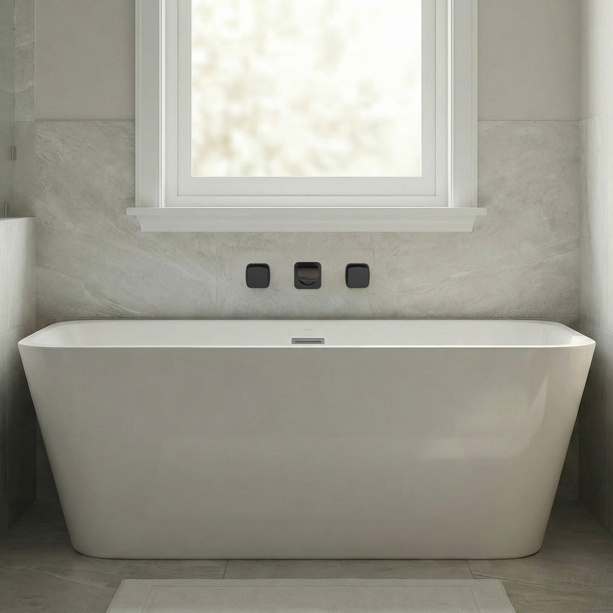 High-Flow Wall-Mounted Bathtub Faucet with Flat Spout and Dual Handles