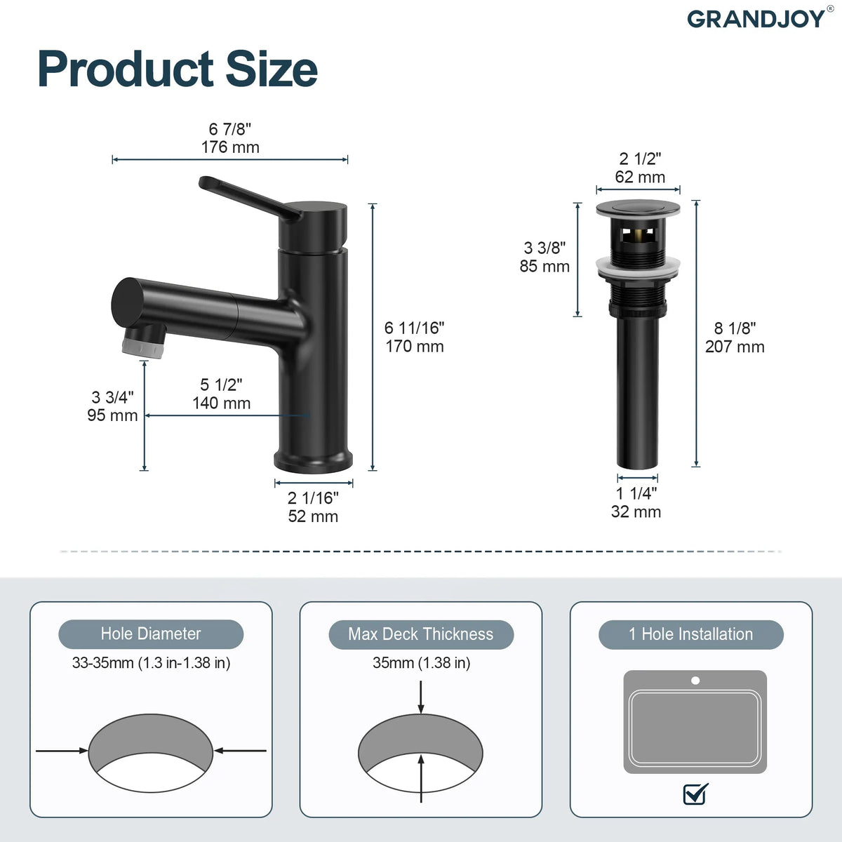 Single-Handle Pull-Out Bathroom Sink Faucet With Dual Spray Modes And Pop-Up Drain