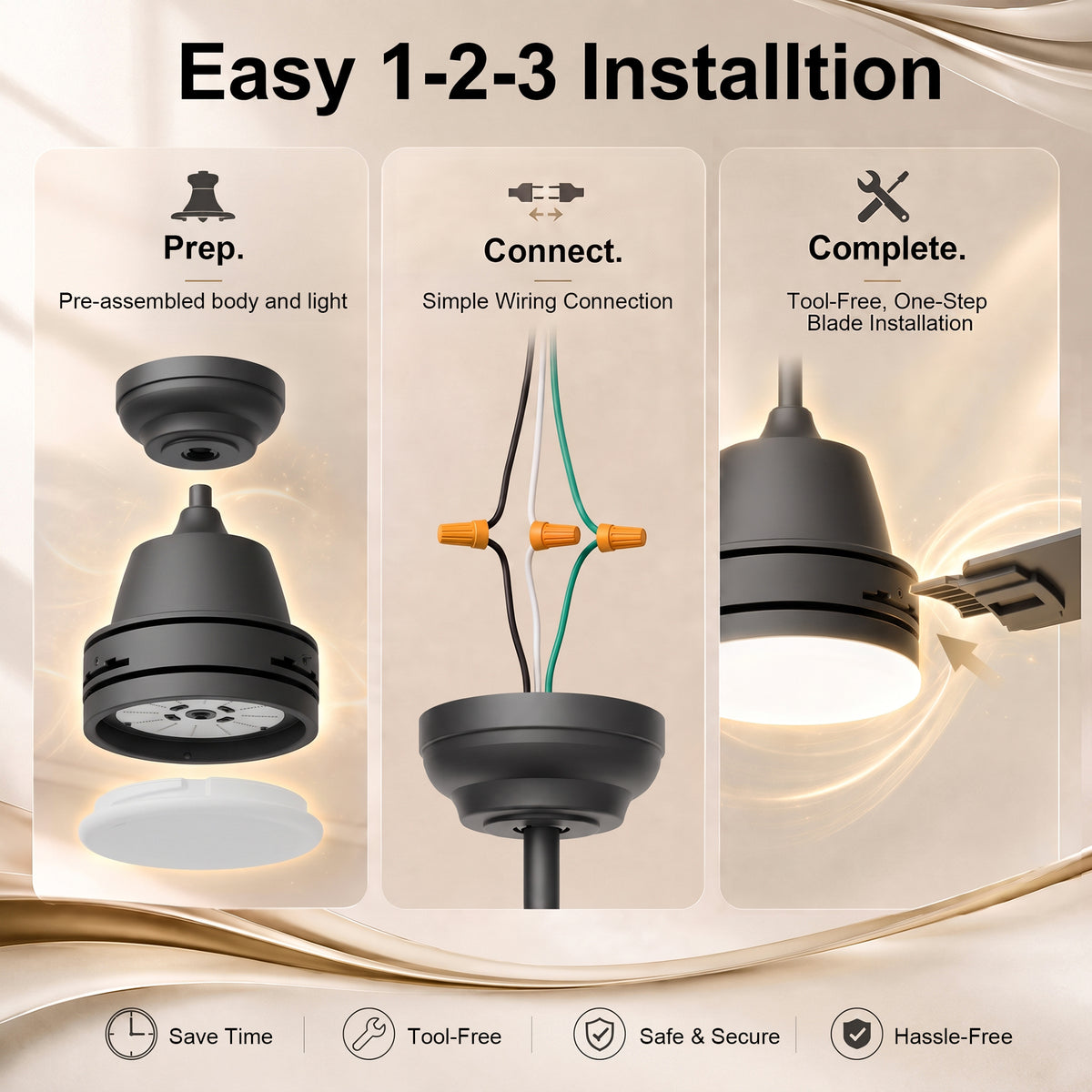 52-Inch Downrod Mount 3-Blade Ceiling Fan with Light and Remote Control