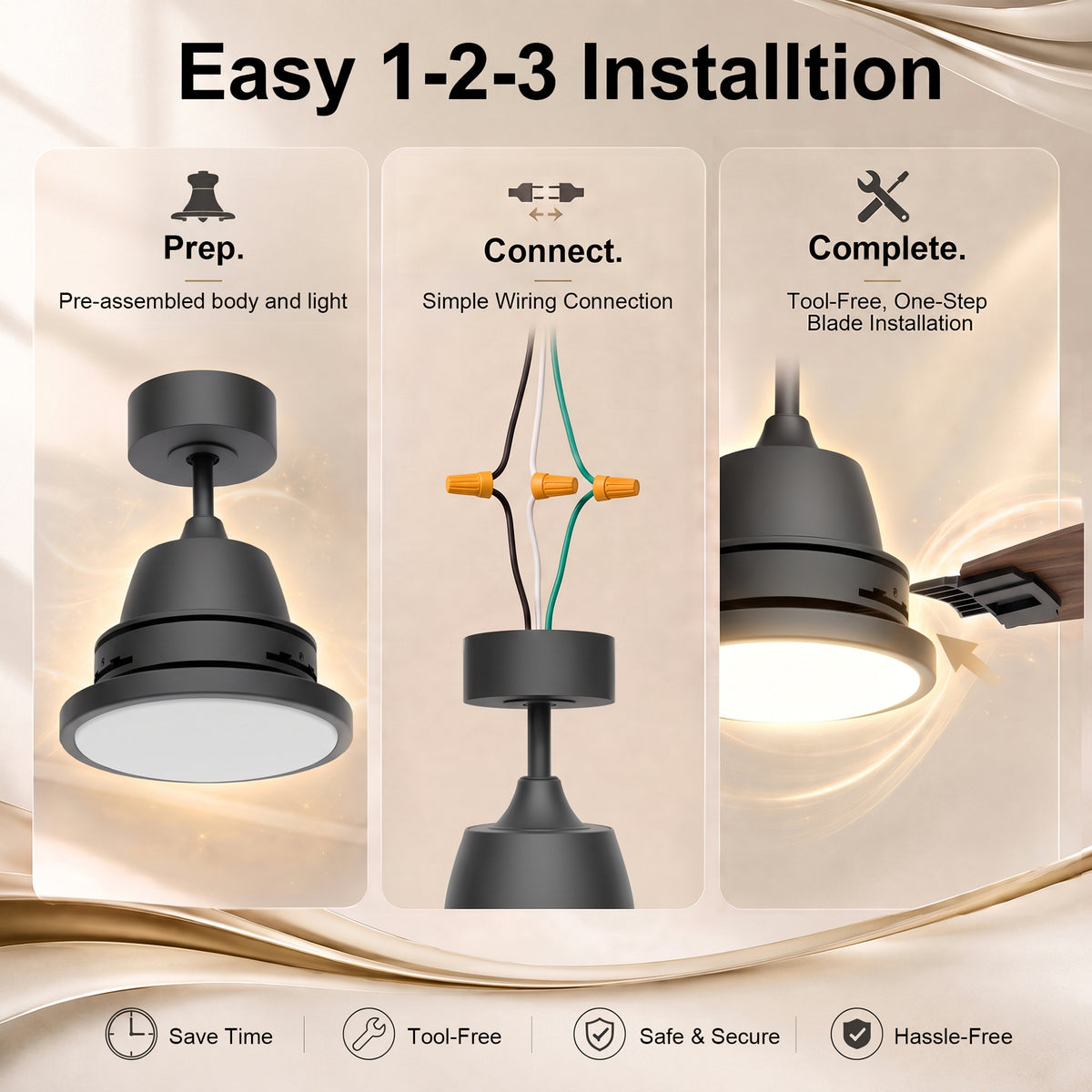 52-Inch Downrod Mount 3-Blade Ceiling Fan with Light and Remote Control