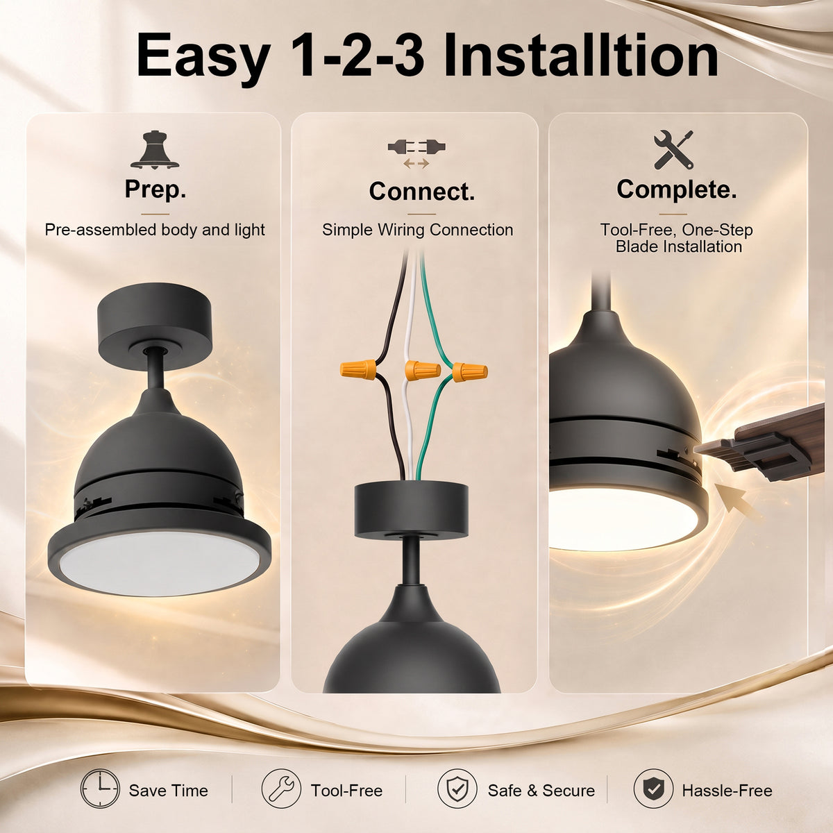 52-Inch Downrod Mount 3-Blade Ceiling Fan with Light and Remote Control