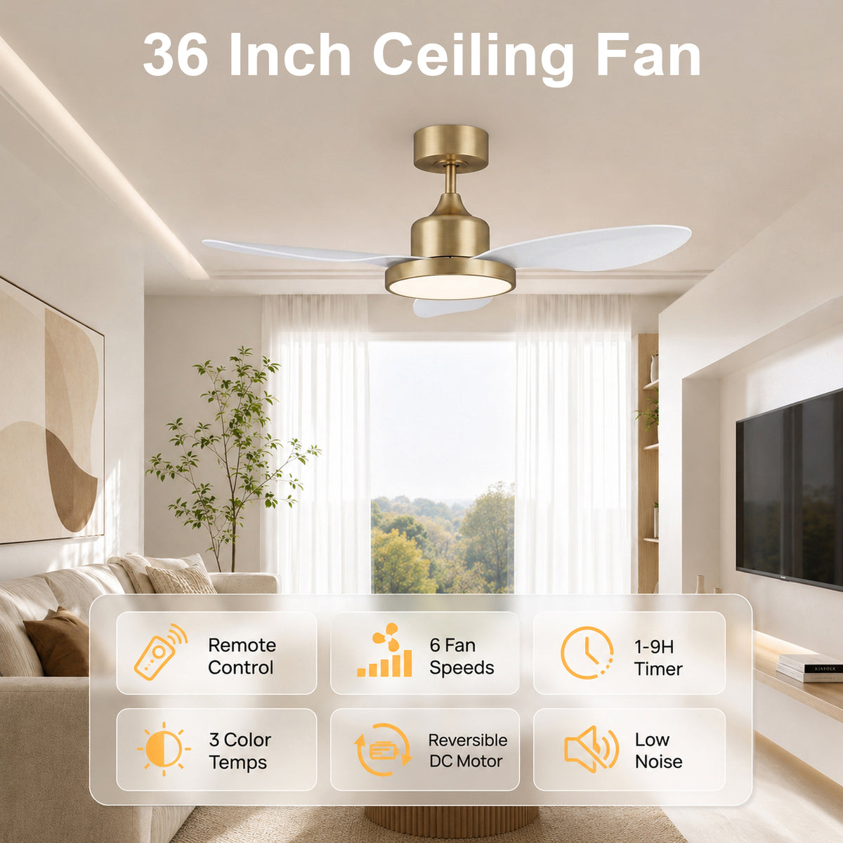 42-Inch Downrod Mount 3-Blade Ceiling Fan with Light and Remote Control