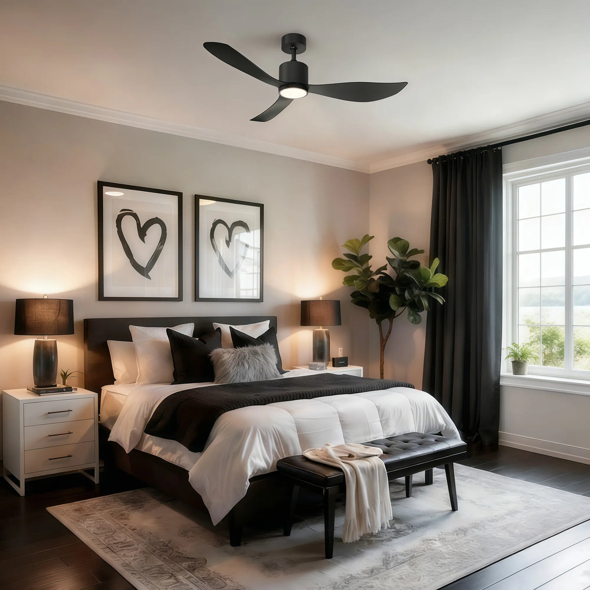 52-Inch Downrod Mount 3-Blade Ceiling Fan with Light and Remote Control