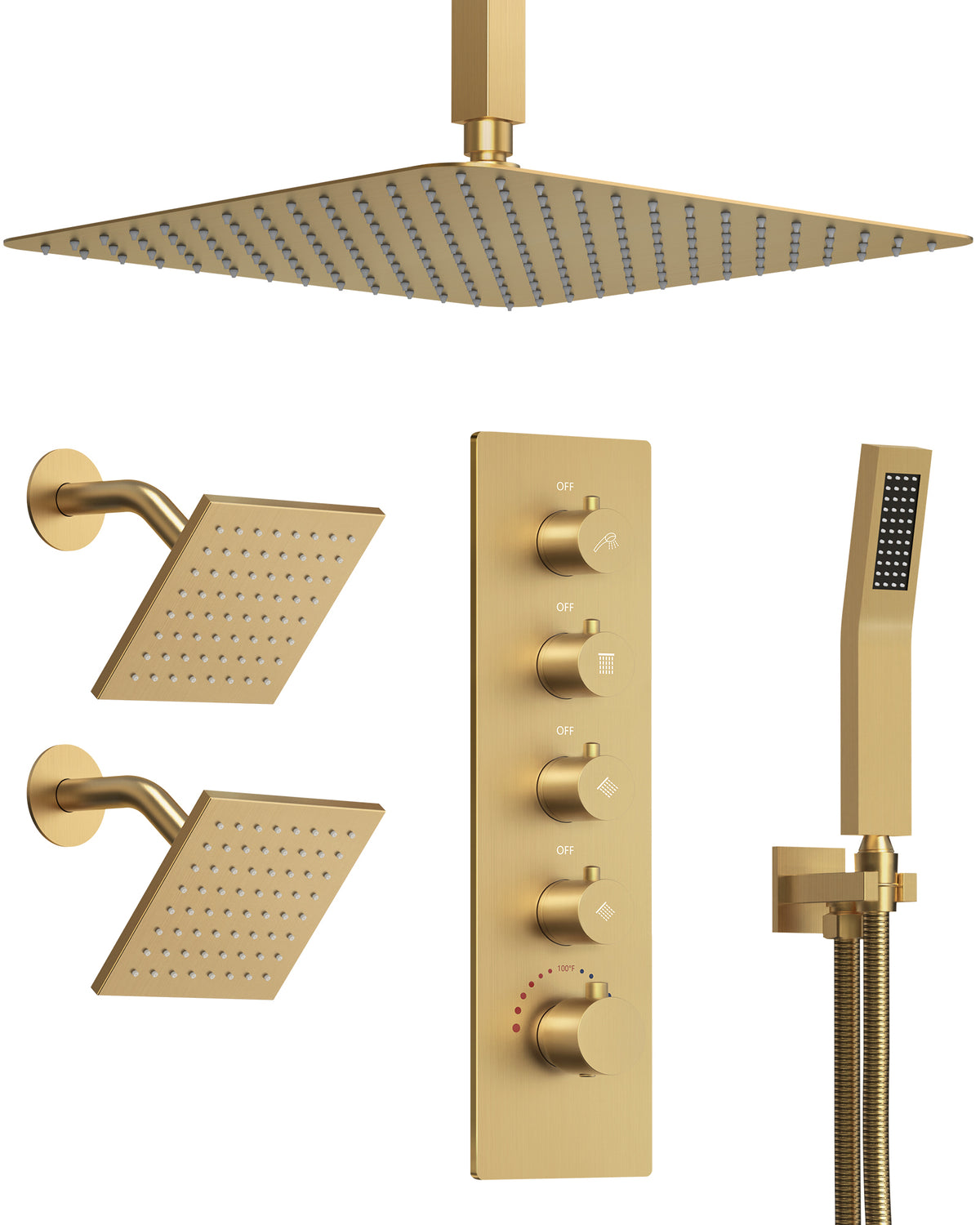 Ceiling-Mounted Triple-Head Shower System with Adjustable Handheld Spray