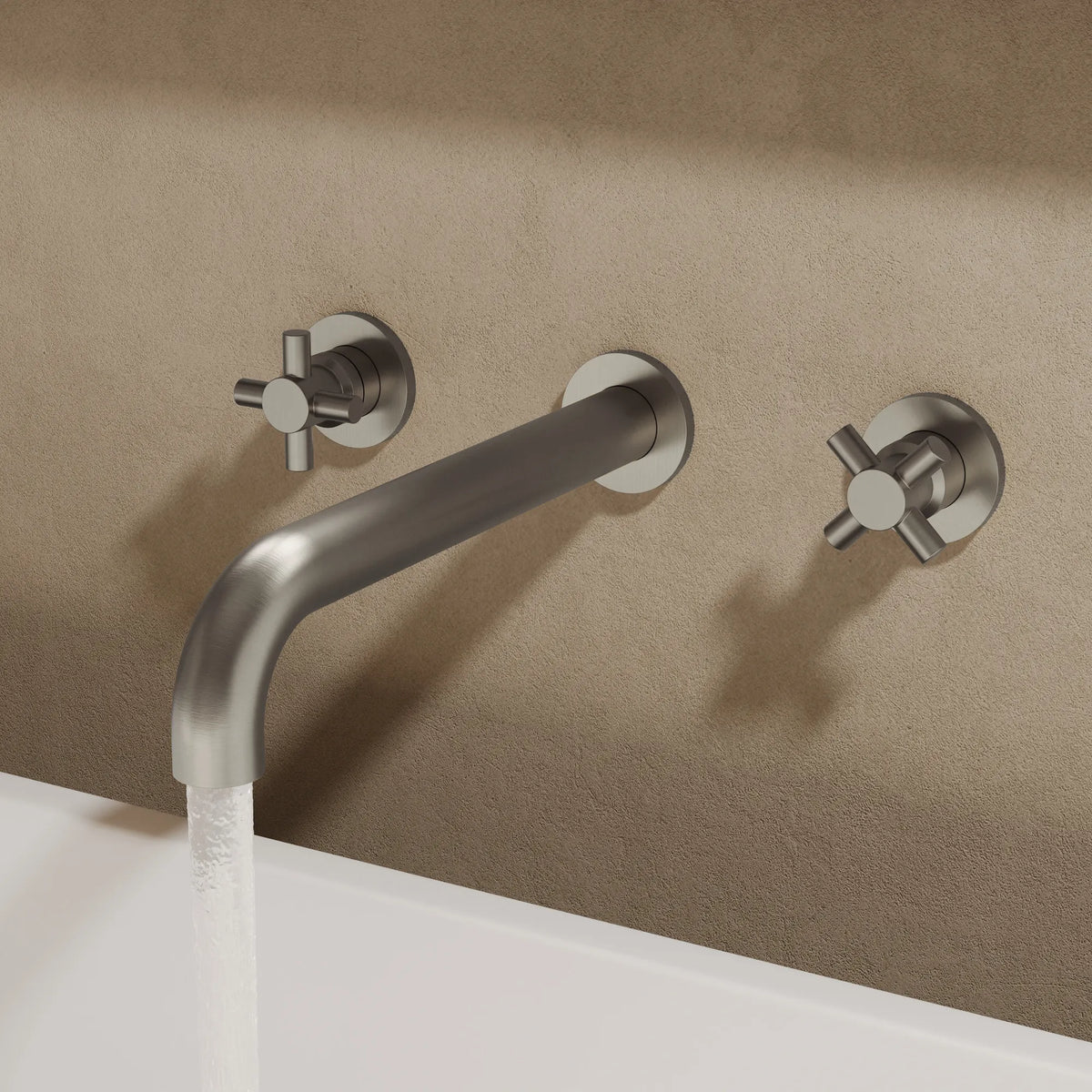 Wall-Mounted Long-Spout Roman Bathtub Faucet with Dual Handles