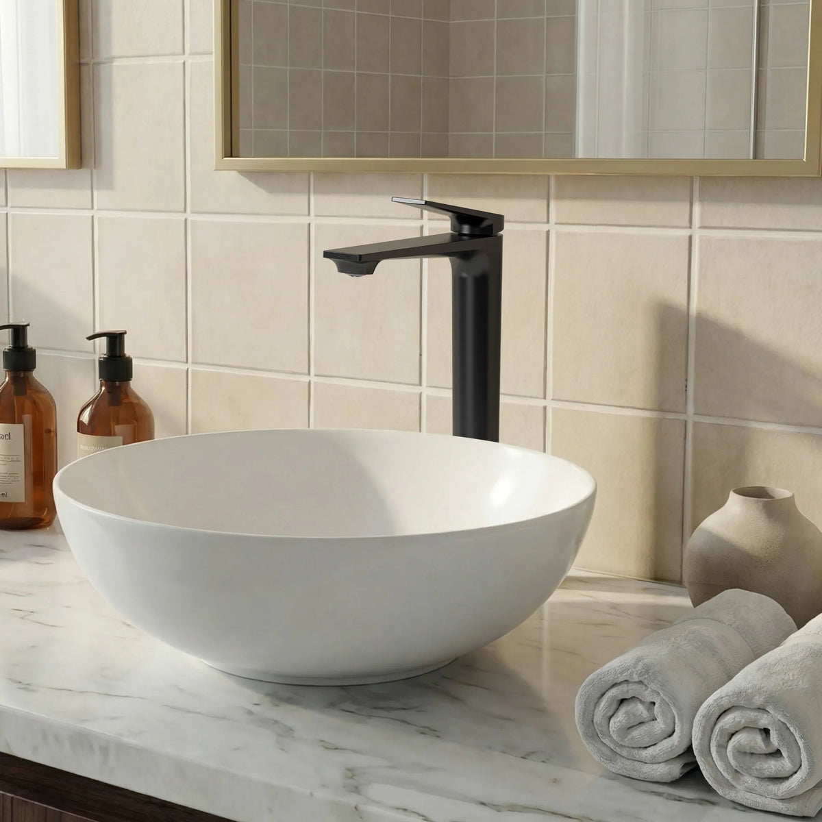 Single-Handle Vessel Bathroom Sink Faucet With Pop-Up Drain