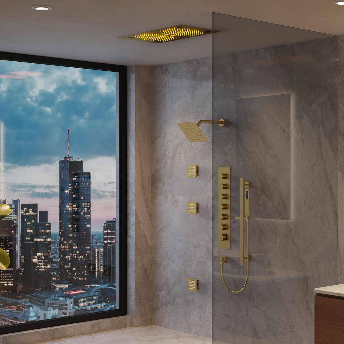 LED Bluetooth Dual-Head Ceiling-Mounted Shower System with Body Jets
