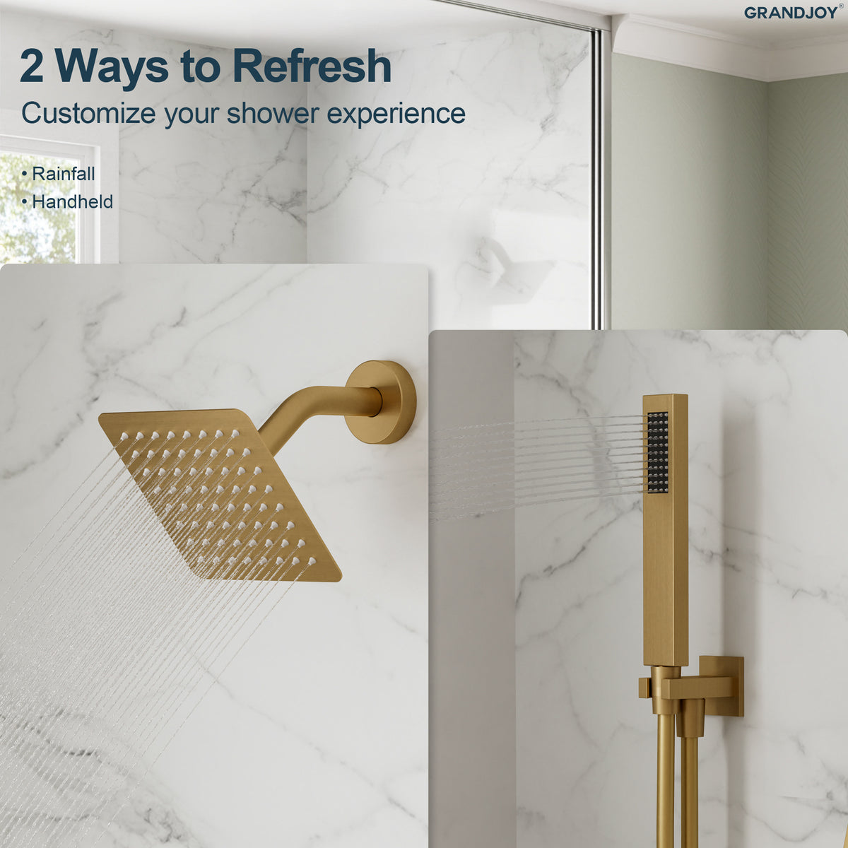 Square Wall-Mounted Shower System with Adjustable Handheld Spray