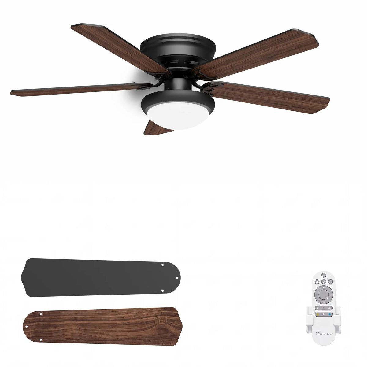 52-Inch Flush Mount 5-Blade Ceiling Fan with Light and Remote Control