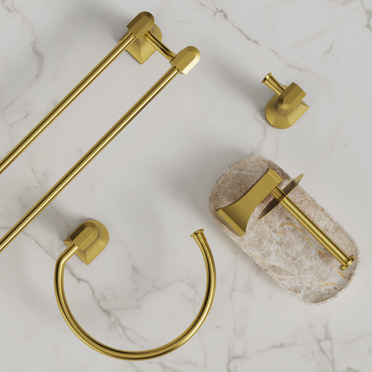 Four-Piece Wall-Mounted Bathroom Hardware Set with Dual Towel Rack