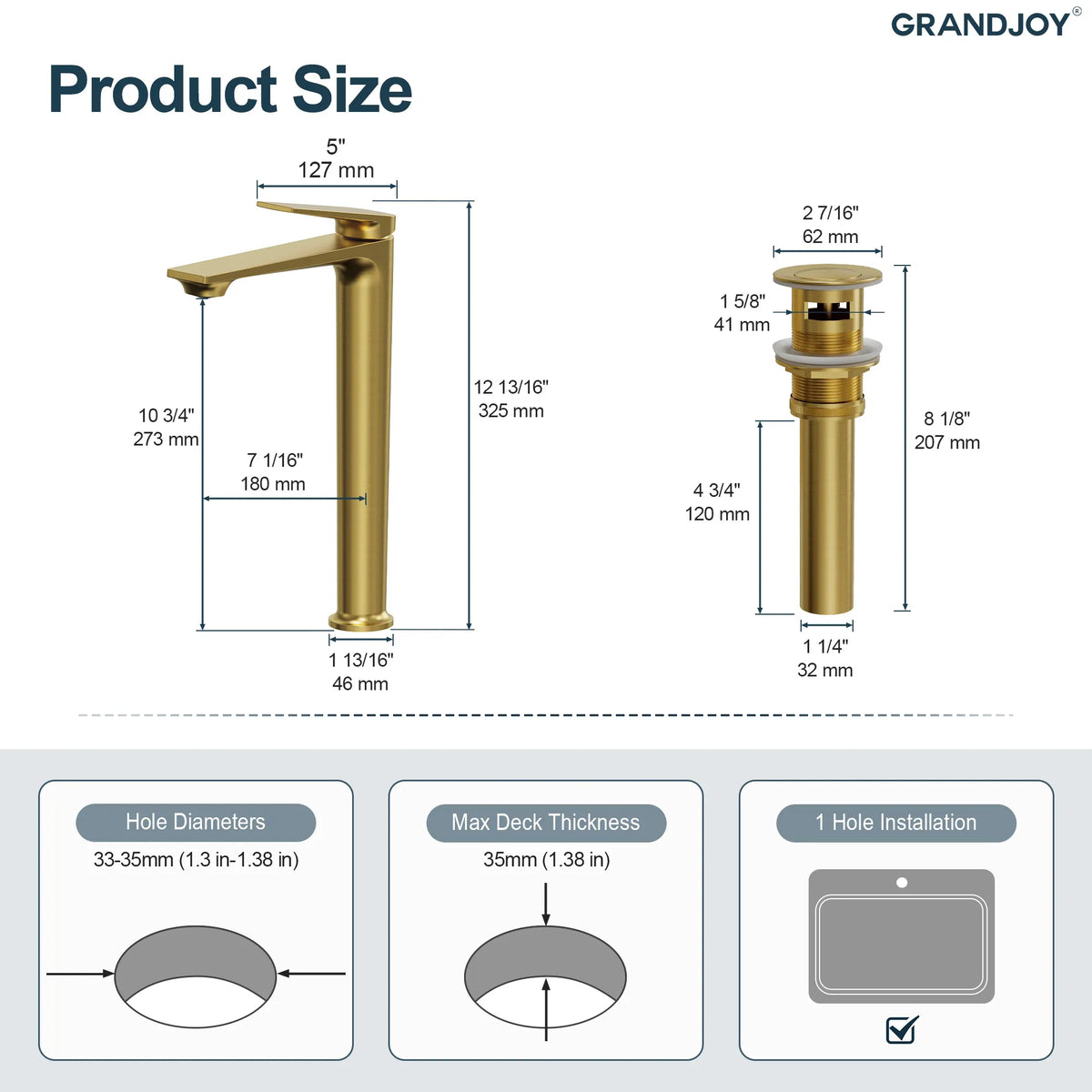 Single-Handle Vessel Bathroom Sink Faucet With Pop-Up Drain