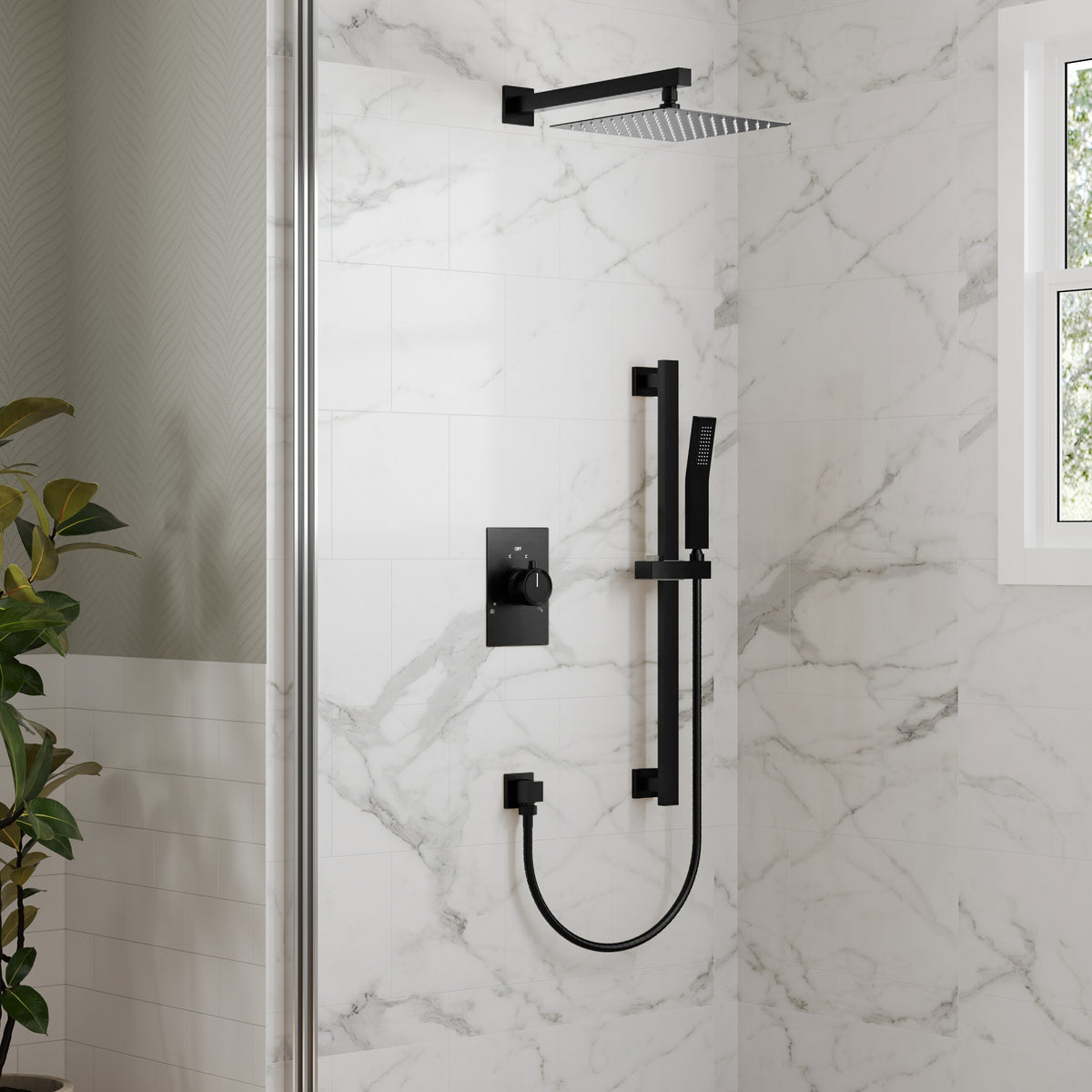 Wall-Mounted Dual-Spray Shower System with Adjustable Handheld Spray