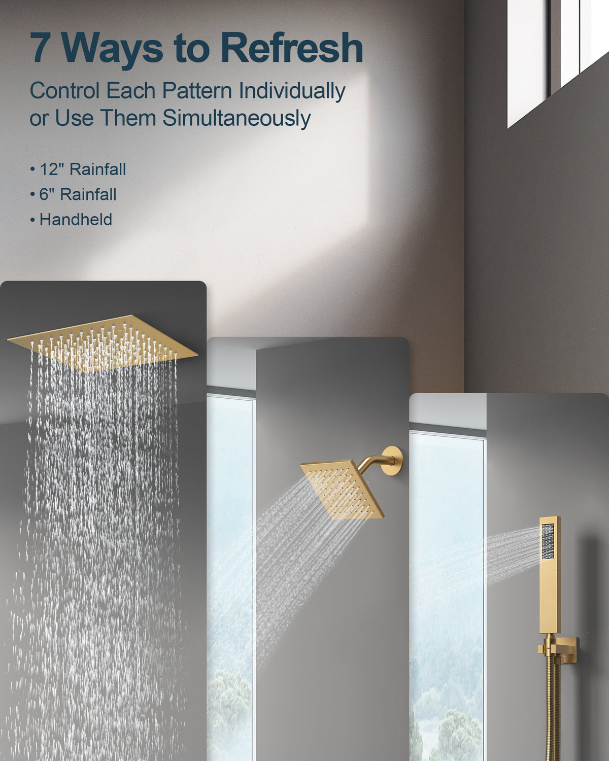 LED Ceiling-Mounted Thermostatic Dual Shower System with Handheld