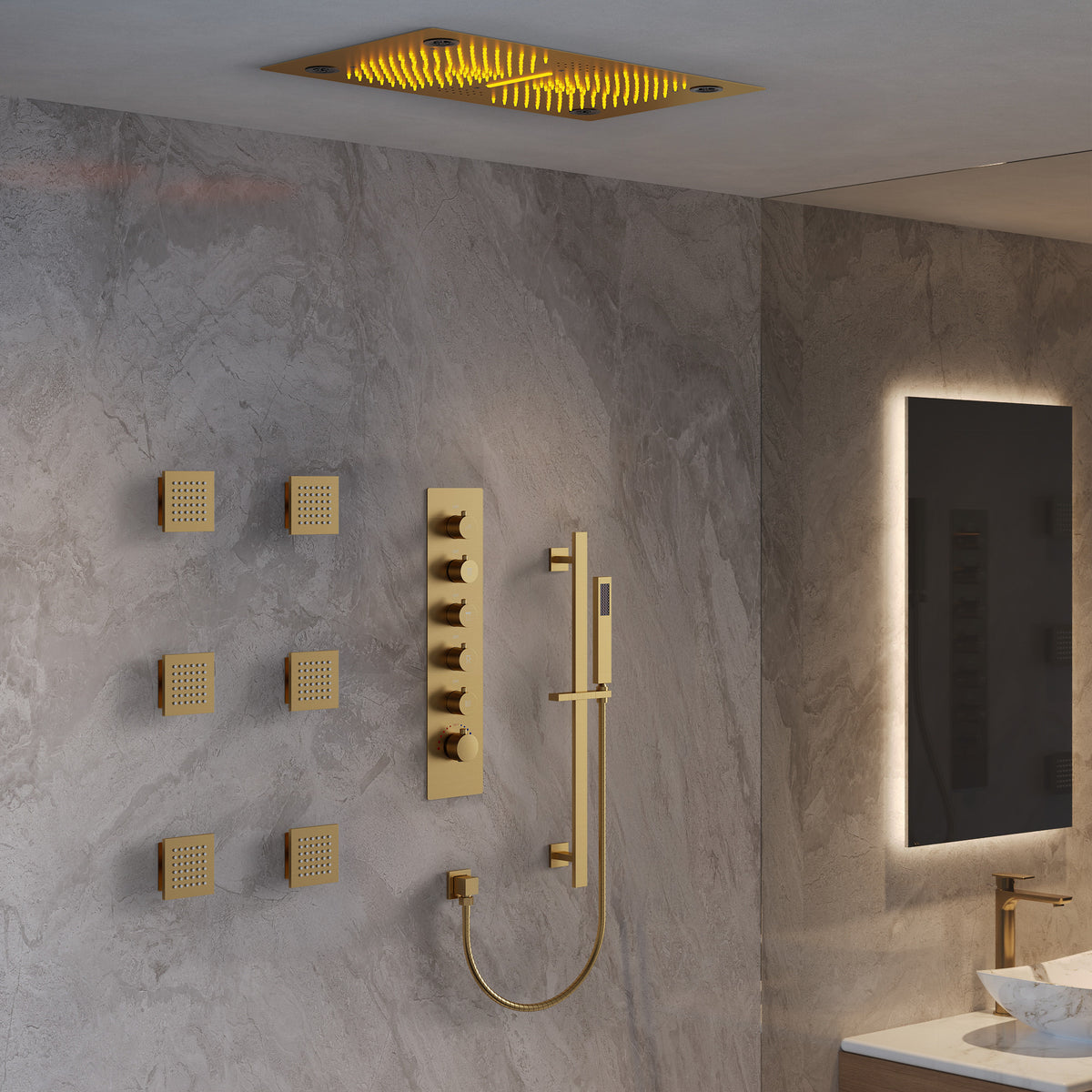 LED Music Ceiling-Mounted Shower System with Body Jets and Slide Bar