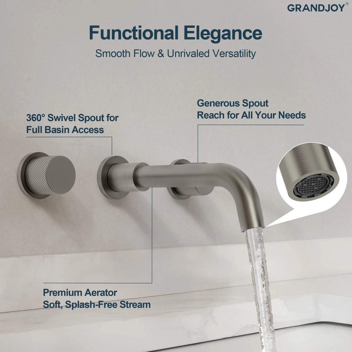 Two-Handle Wall-Mount Bathroom Sink Faucet With Pop-Up Drain