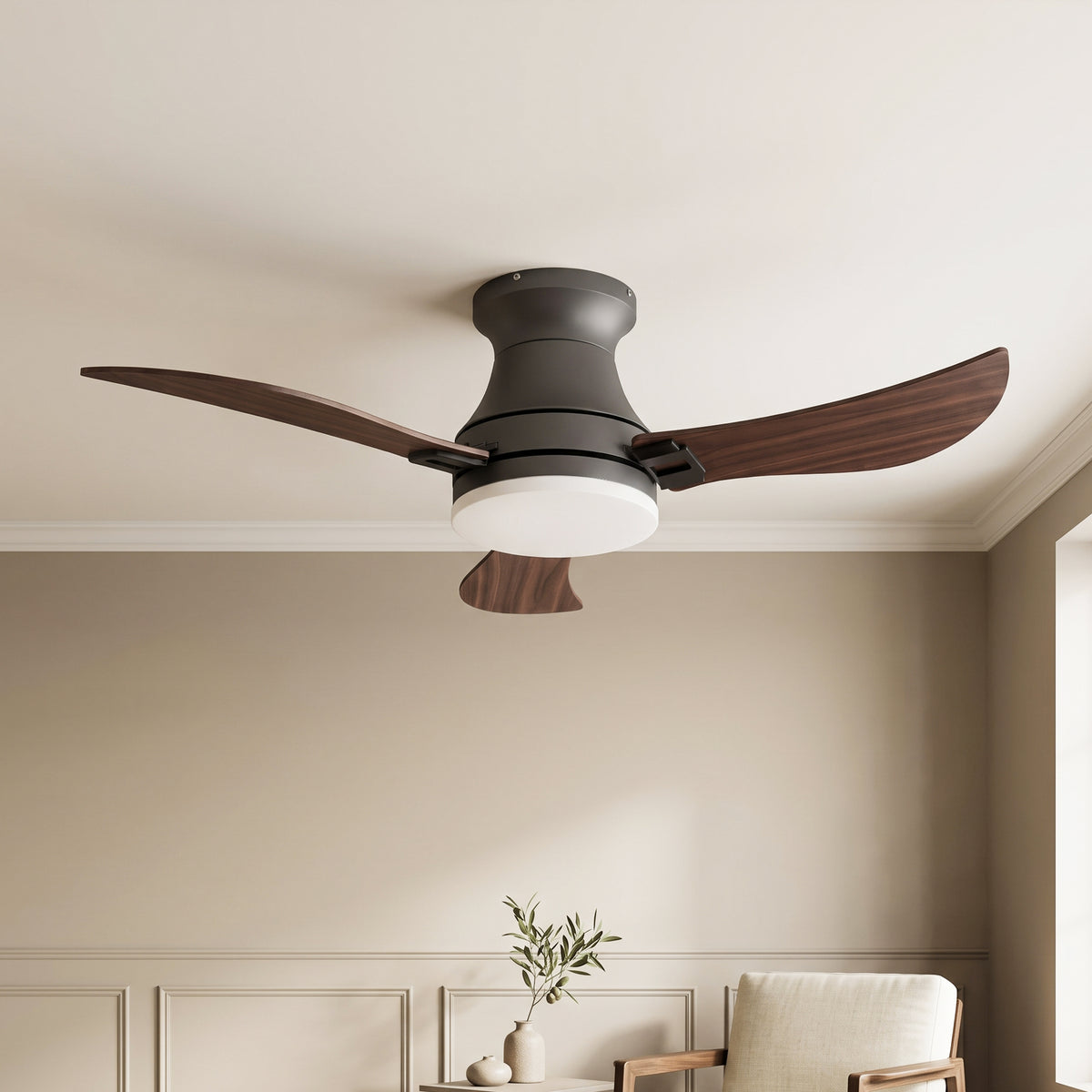 42-Inch Flush Mount 3-Blade Ceiling Fan with Light and Remote Control