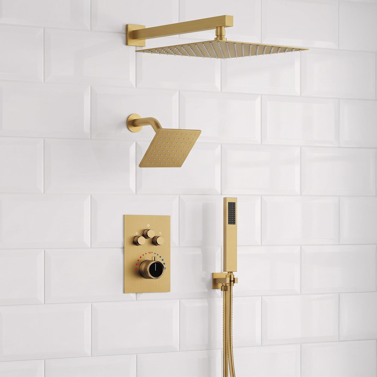 Wall-Mounted Thermostatic Dual Shower System with Handheld Spray