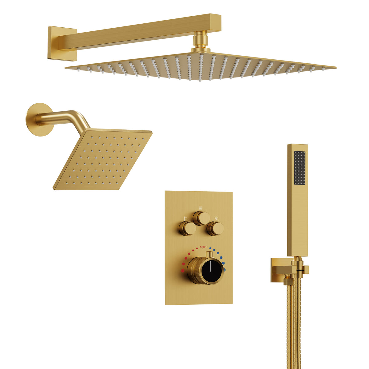Wall-Mounted Thermostatic Dual Shower System with Handheld Spray