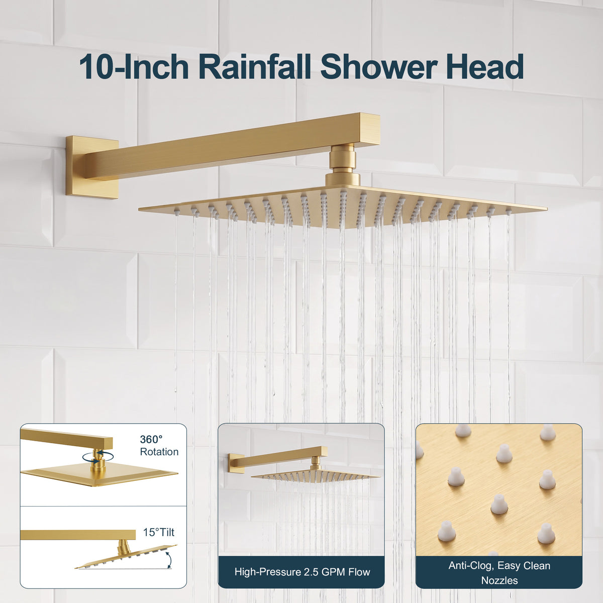 Square Wall-Mounted Dual Shower System with Adjustable Handheld