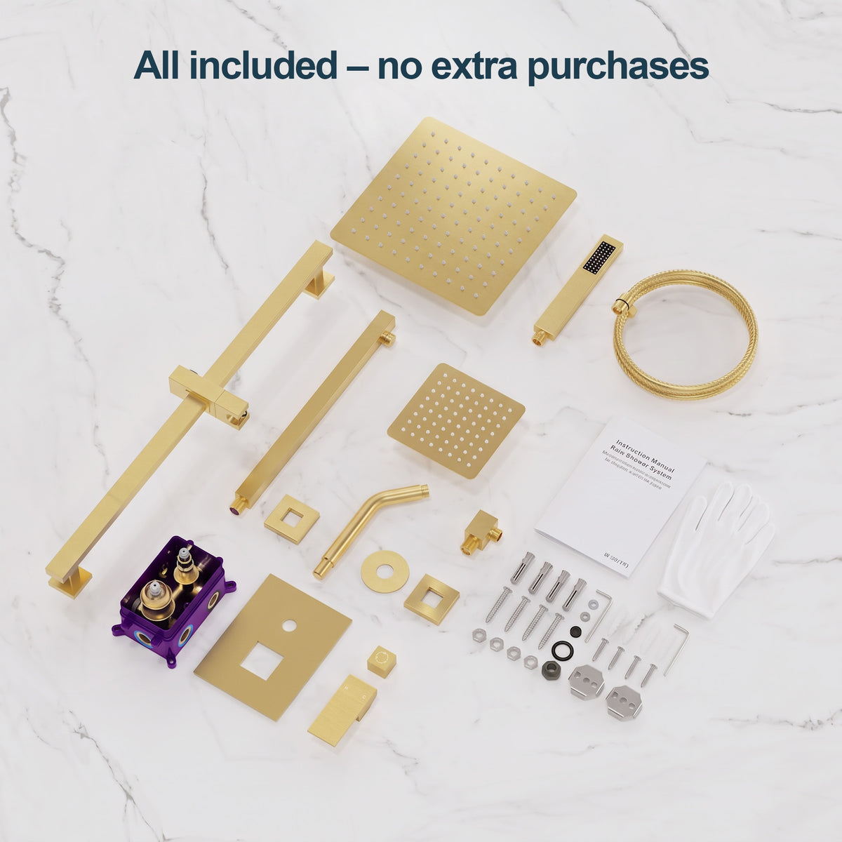 Square Wall-Mounted Dual Shower System with Adjustable Handheld