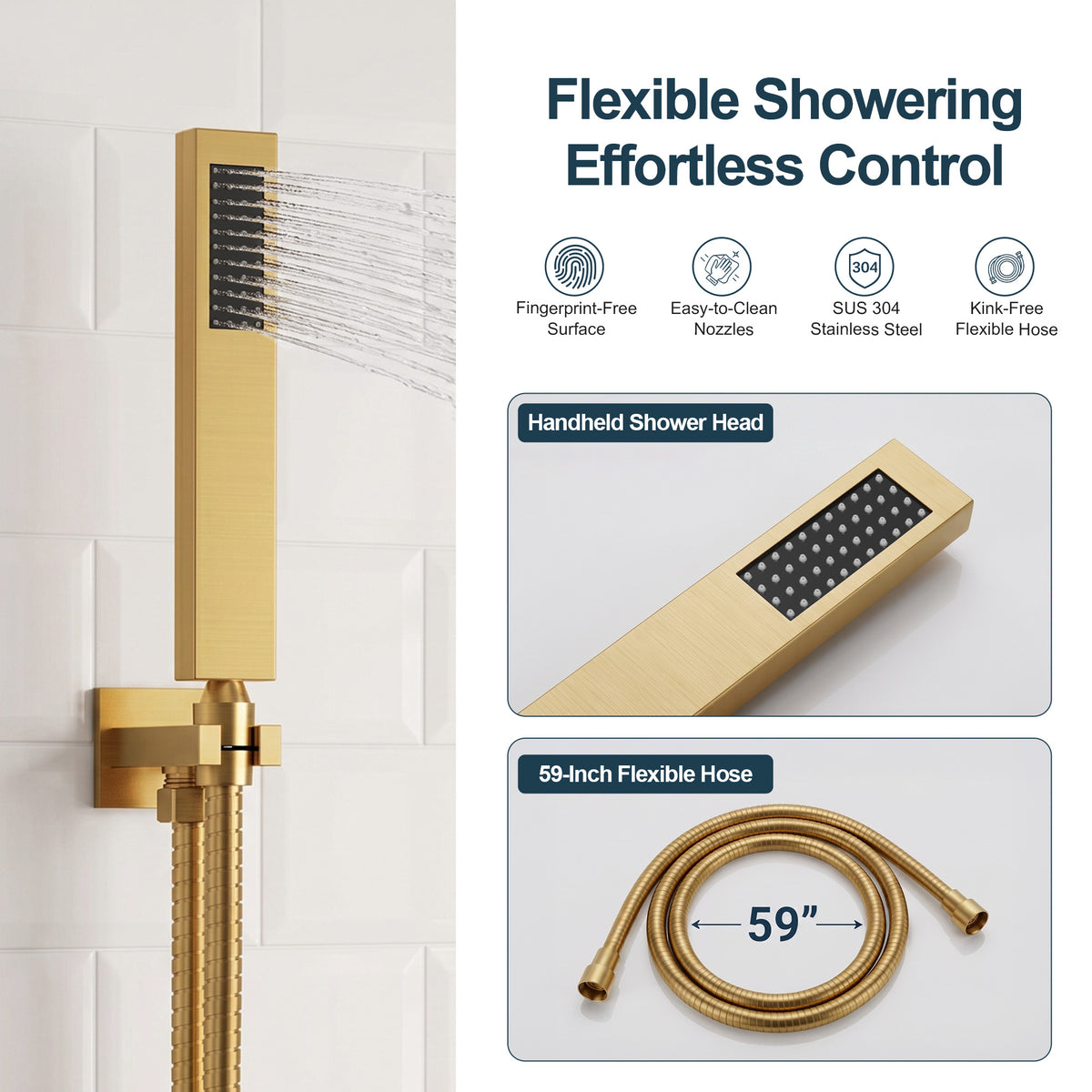 Ceiling-Mounted Dual-Head Shower System with Adjustable Wall Spray and Handheld