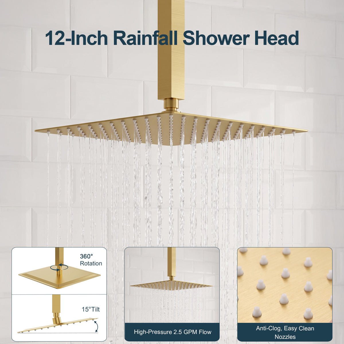 Ceiling-Mounted Dual-Head Shower System with Adjustable Wall Spray and Handheld