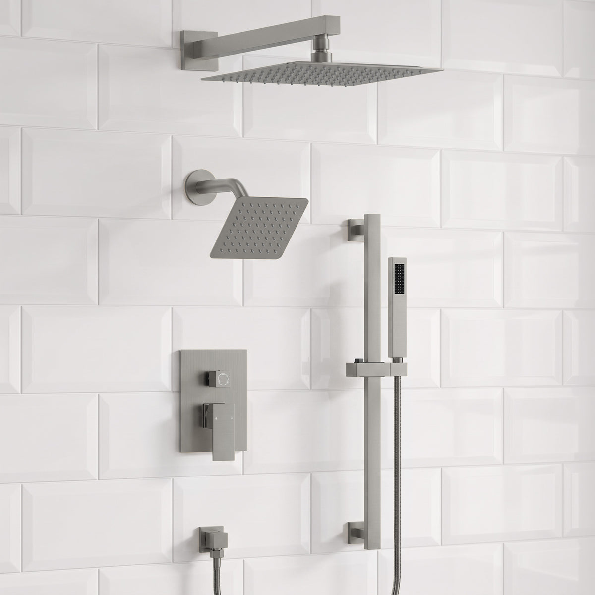 Square Wall-Mounted Dual Shower System with Adjustable Handheld