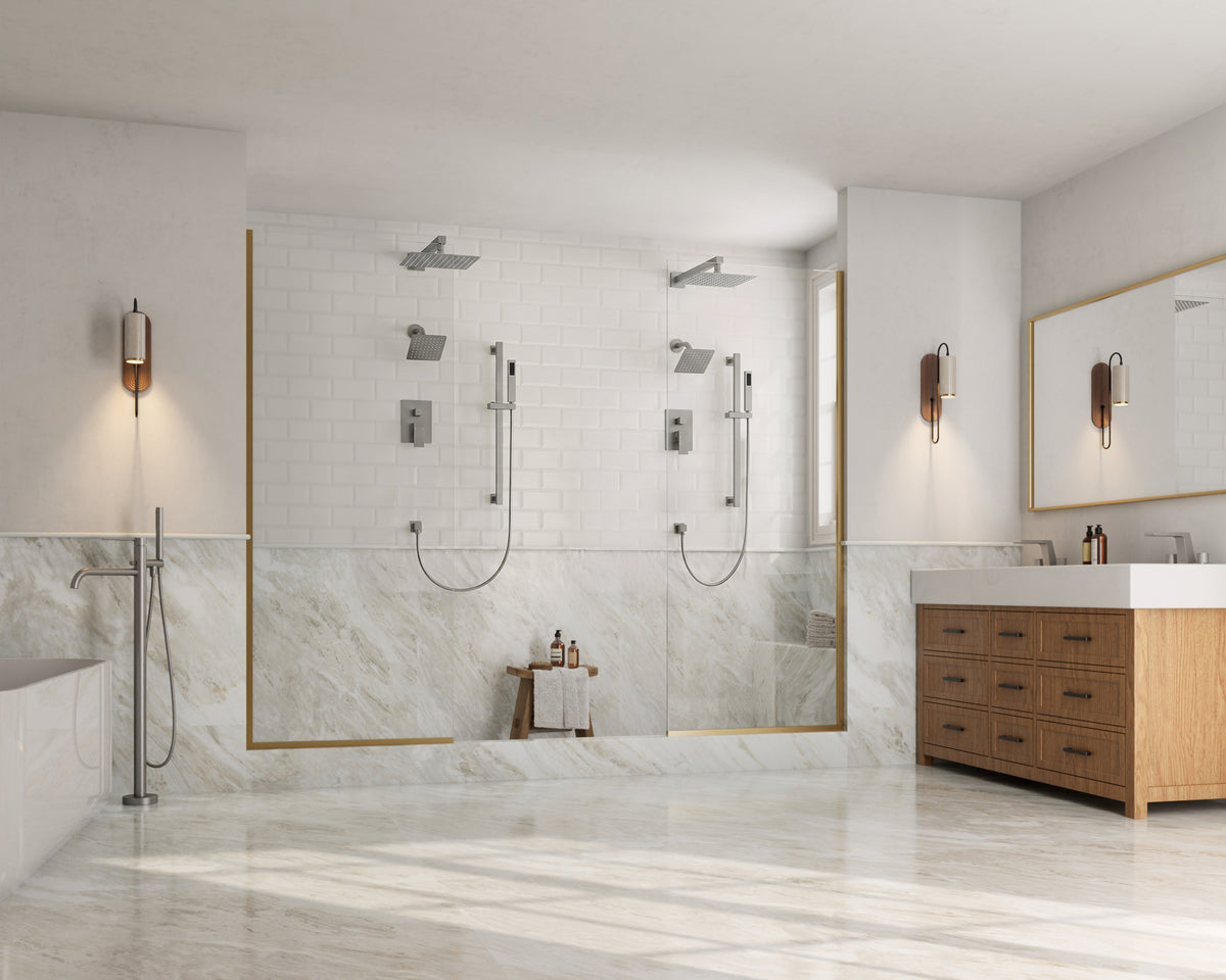 Square Wall-Mounted Dual Shower System with Adjustable Handheld