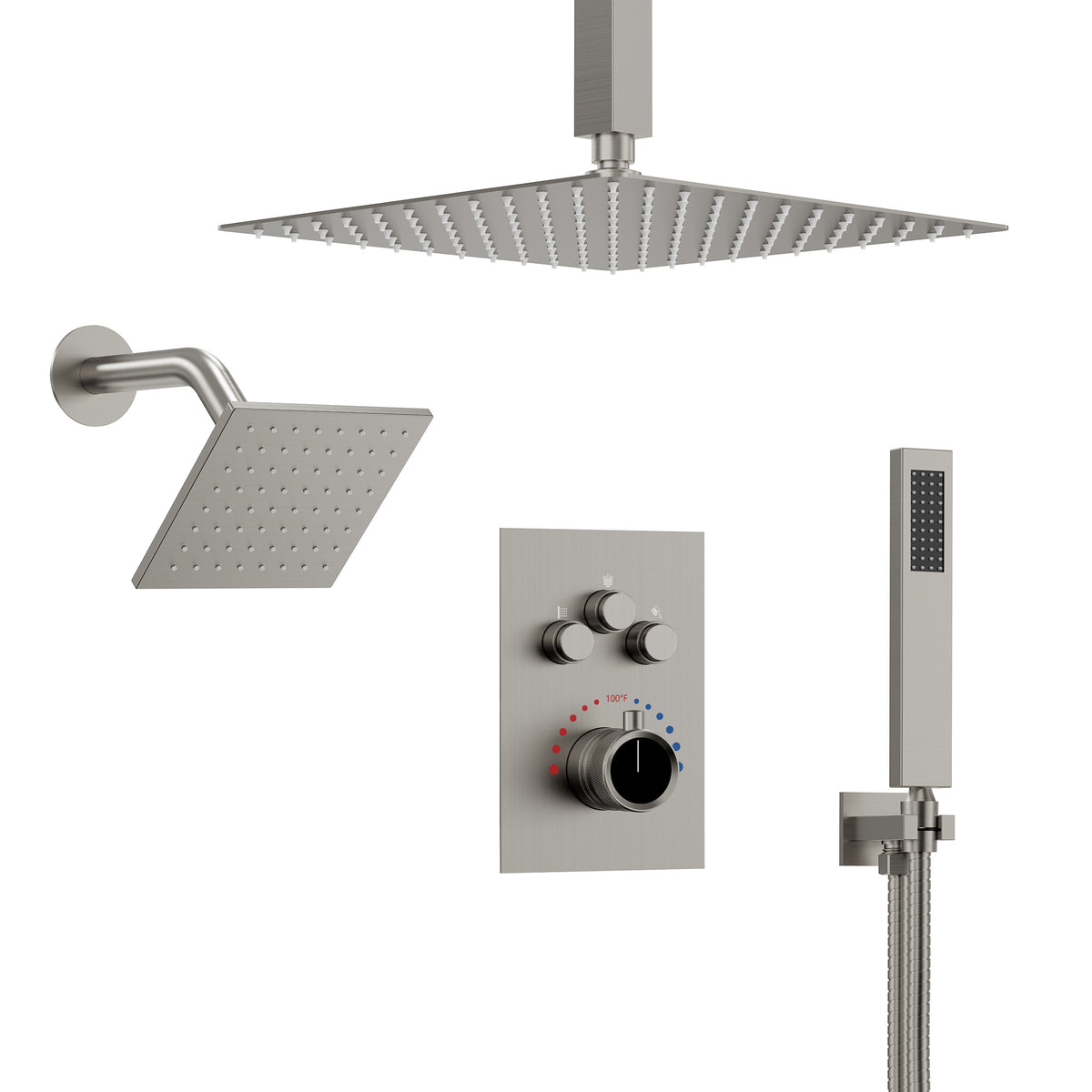 Ceiling-Mounted Dual-Head Shower System with Adjustable Wall Spray and Handheld