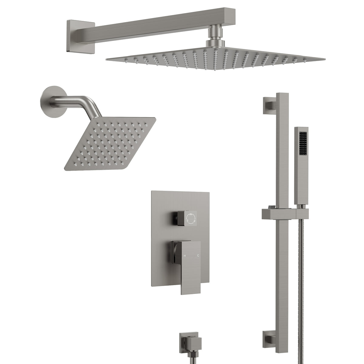 Square Wall-Mounted Dual Shower System with Adjustable Handheld