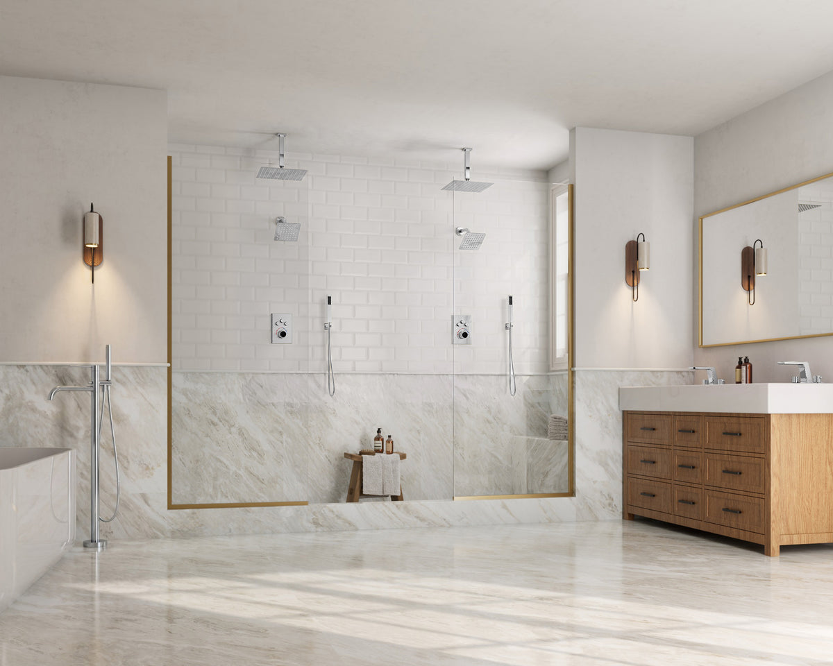 Ceiling-Mounted Dual-Head Shower System with Adjustable Wall Spray and Handheld