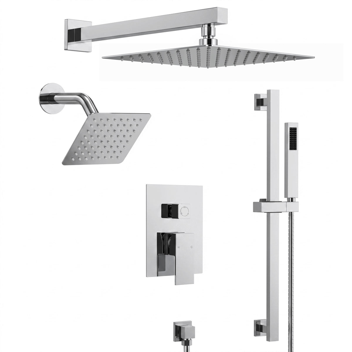 Square Wall-Mounted Dual Shower System with Adjustable Handheld