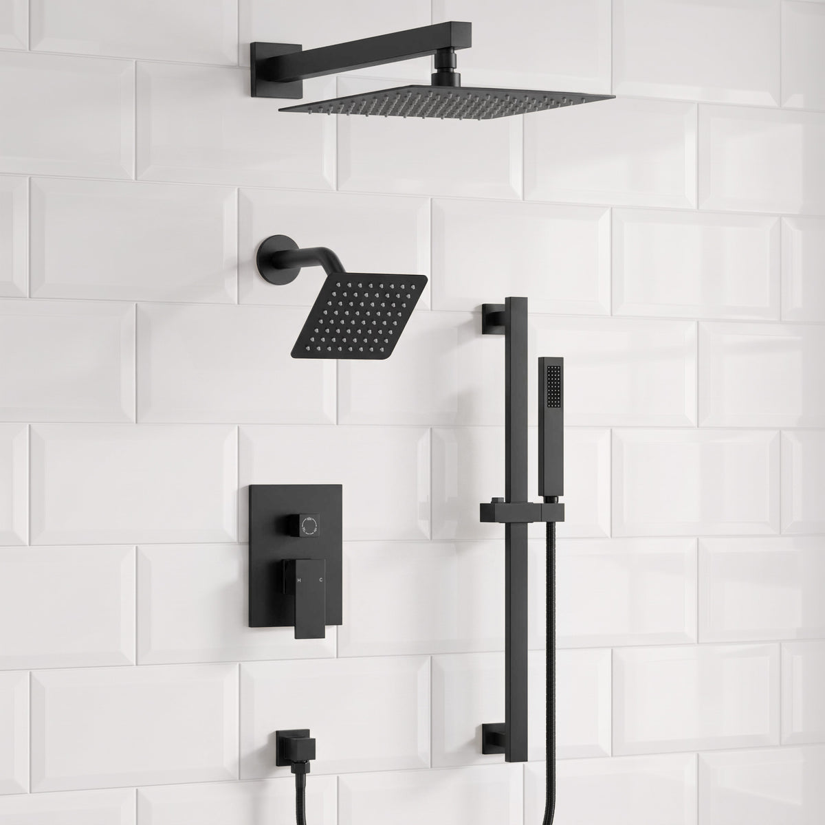 Square Wall-Mounted Dual Shower System with Adjustable Handheld