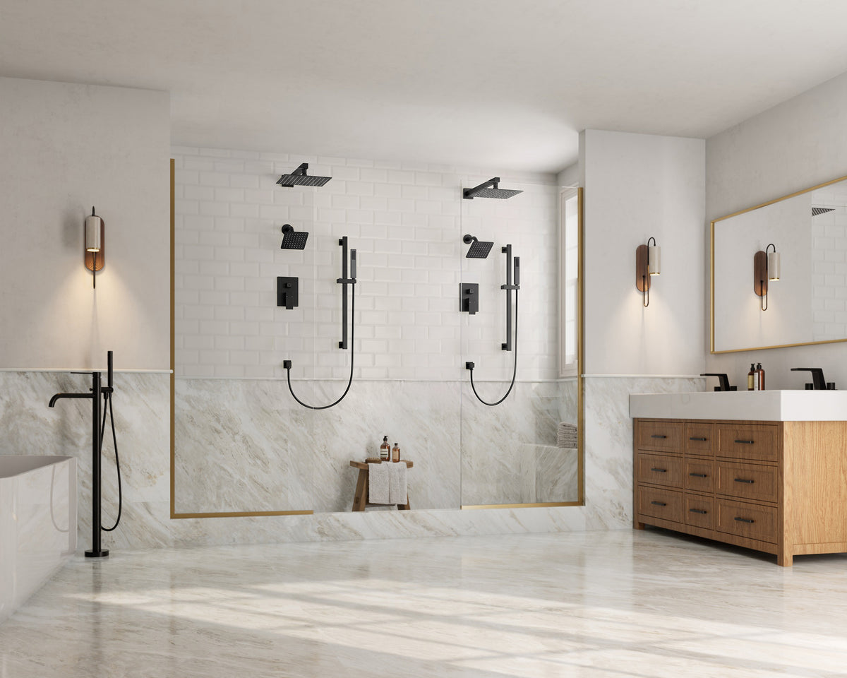 Square Wall-Mounted Dual Shower System with Adjustable Handheld