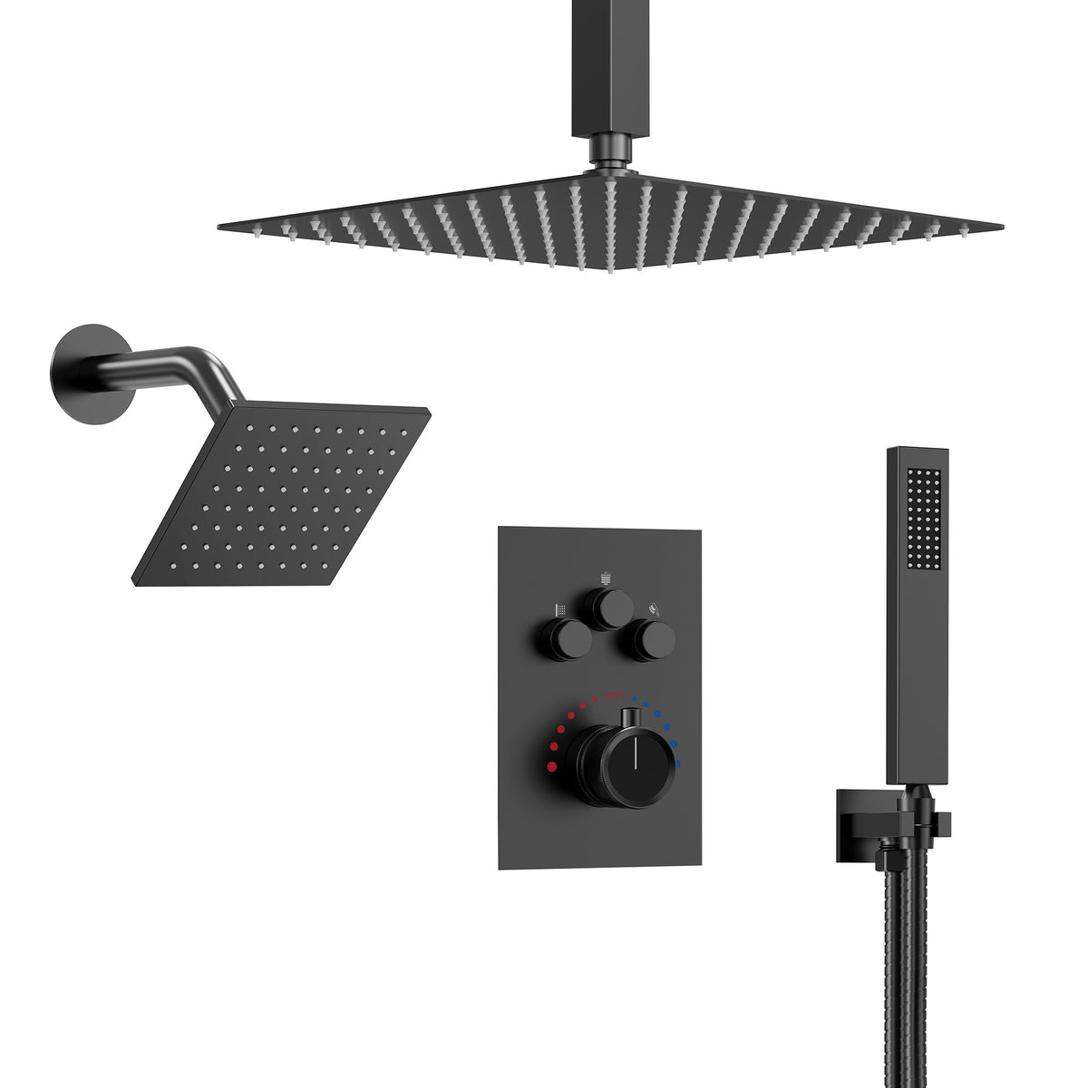 Ceiling-Mounted Dual-Head Shower System with Adjustable Wall Spray and Handheld