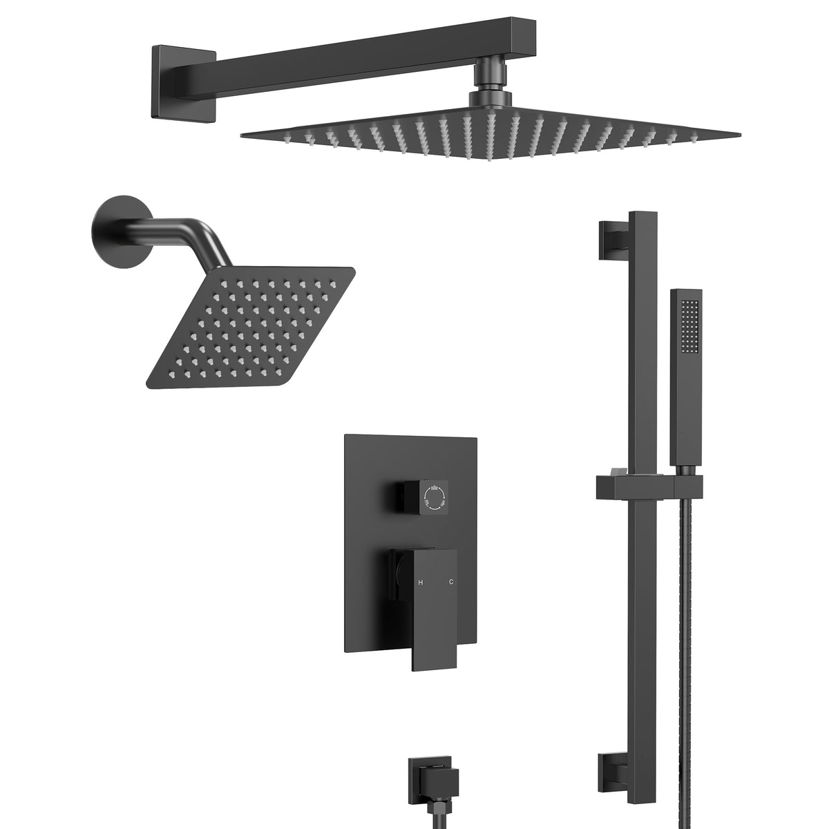 Square Wall-Mounted Dual Shower System with Adjustable Handheld