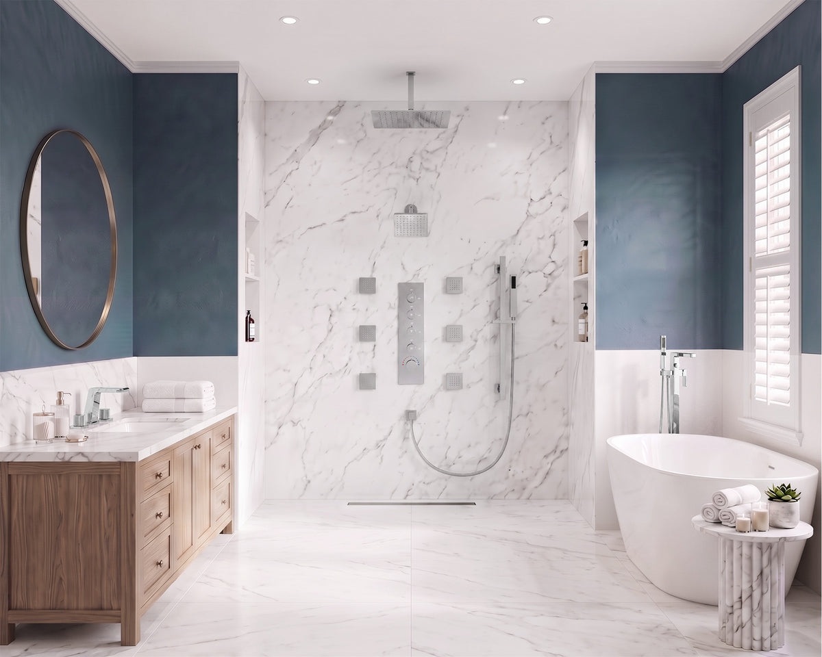 Ceiling-Mounted Thermostatic Dual Rainfall Shower System with Handheld