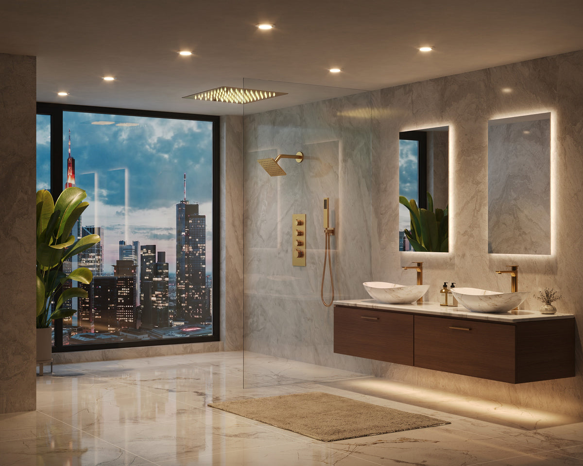 LED Ceiling-Mounted Thermostatic Dual Shower System with Handheld