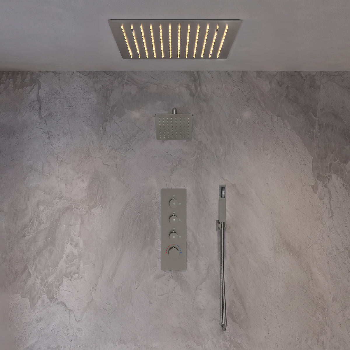 LED Ceiling-Mounted Thermostatic Dual Shower System with Handheld