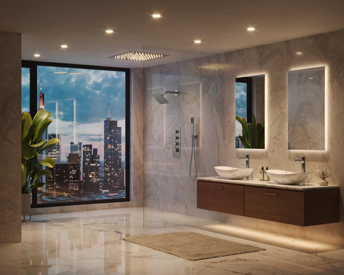 LED Ceiling-Mounted Thermostatic Dual Shower System with Handheld