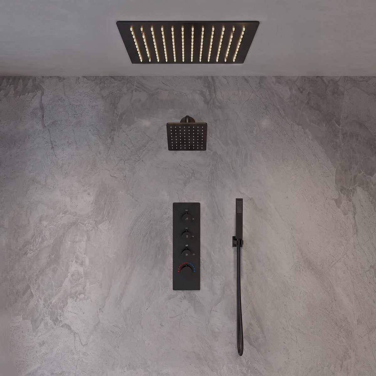 LED Ceiling-Mounted Thermostatic Dual Shower System with Handheld