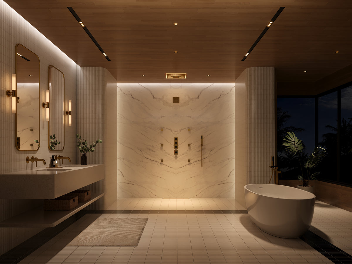 LED Music Ceiling-Mounted Dual-Head Shower System with Body Jets