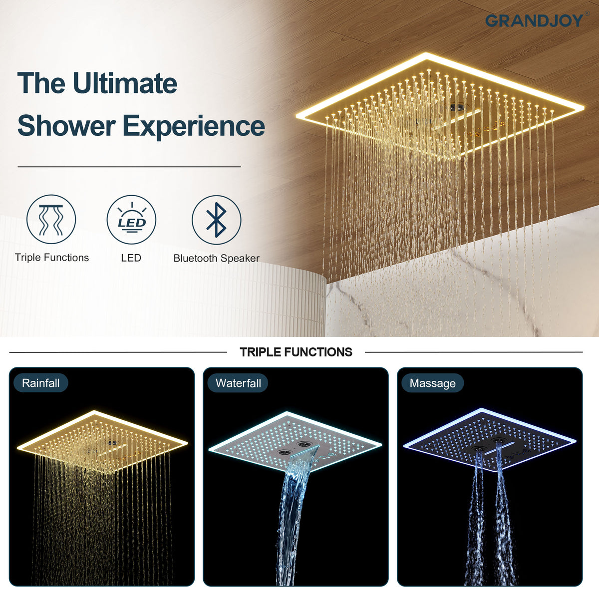 LED Music Ceiling-Mounted Dual-Head Shower System with Body Jets