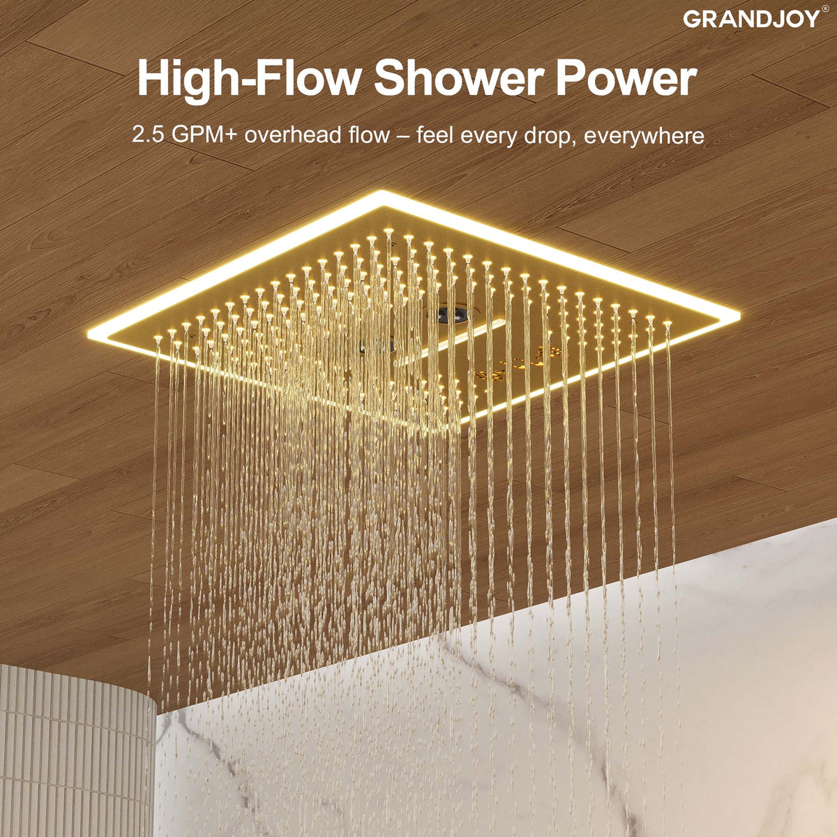 LED Music Ceiling-Mounted Dual-Head Shower System with Body Jets