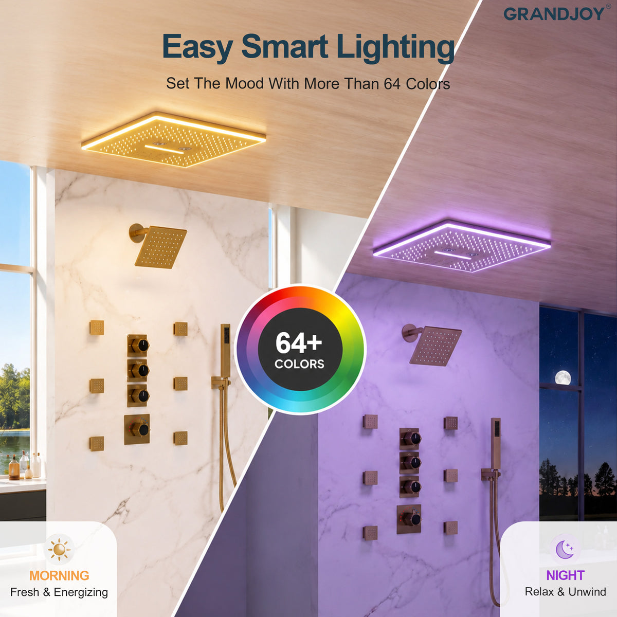LED Music Ceiling-Mounted Dual-Head Shower System with Body Jets