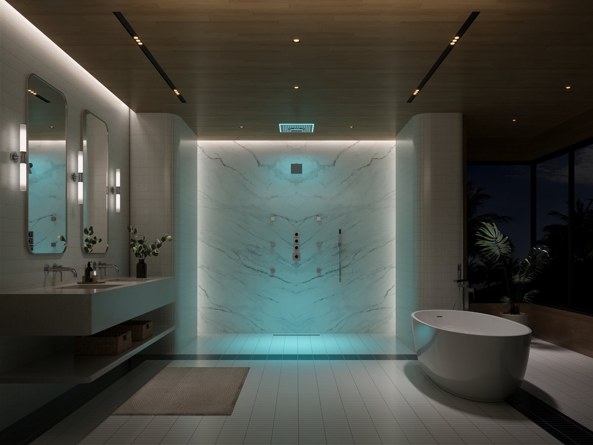 LED Music Ceiling-Mounted Dual-Head Shower System with Body Jets