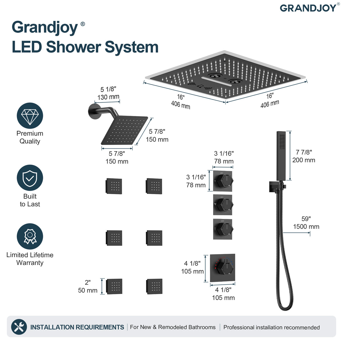 LED Music Ceiling-Mounted Dual-Head Shower System with Body Jets