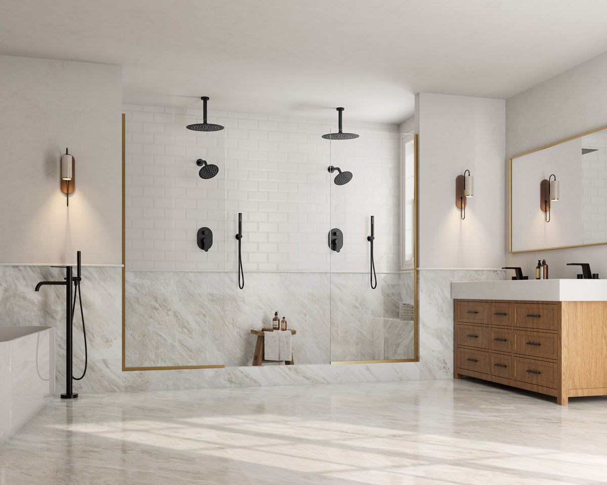 Ceiling-Mounted Dual Round-Head Shower System with Adjustable Handheld